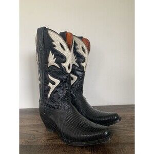 Frye Lily Cowboy Boots Women’s 8B Black Genuine Lizard Leather Western Snip Toe